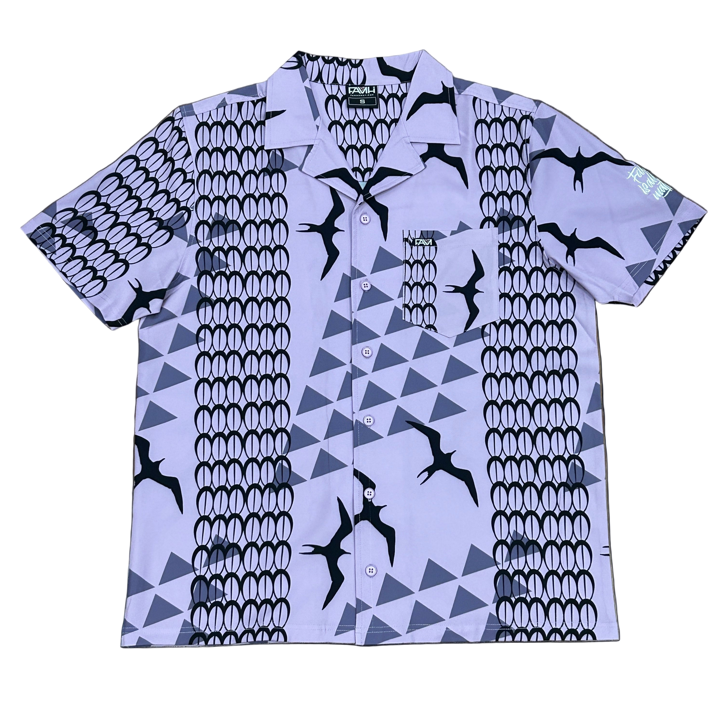 FAMHI - Purple Iwa aloha shirt featuring vibrant Hawaiian print, classic Aloha wear style.