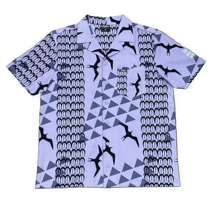 FAMHI - Purple Iwa aloha shirt featuring vibrant Hawaiian print, classic Aloha wear style.