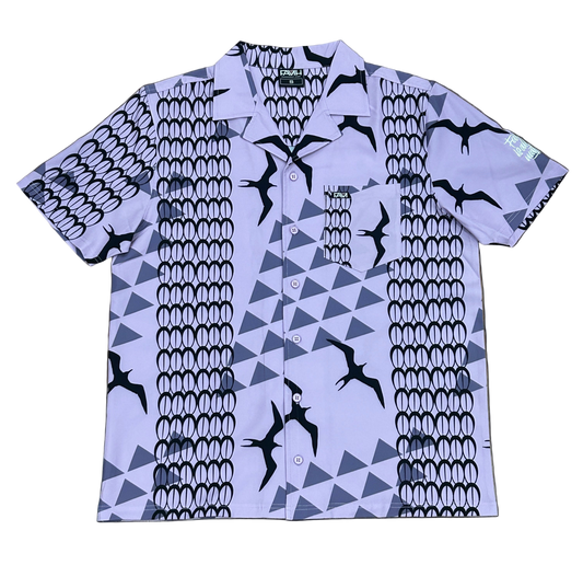FAMHI - Purple Iwa aloha shirt featuring vibrant Hawaiian print, classic Aloha wear style.