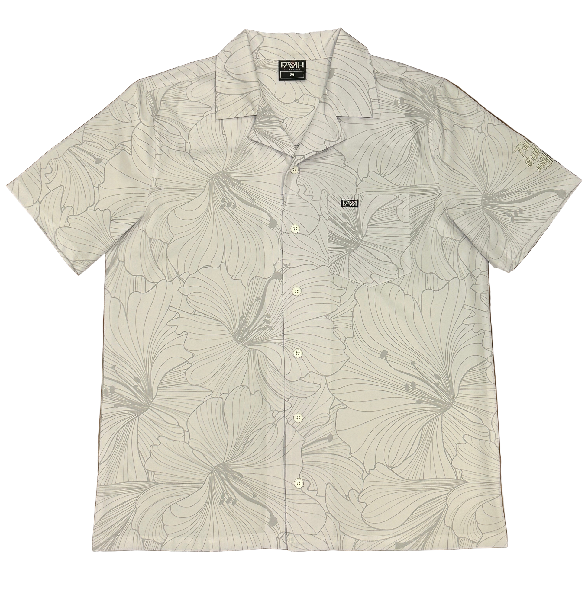 White Hibiscus Aloha shirt featuring white Hawaiian print, classic Aloha Wear style.