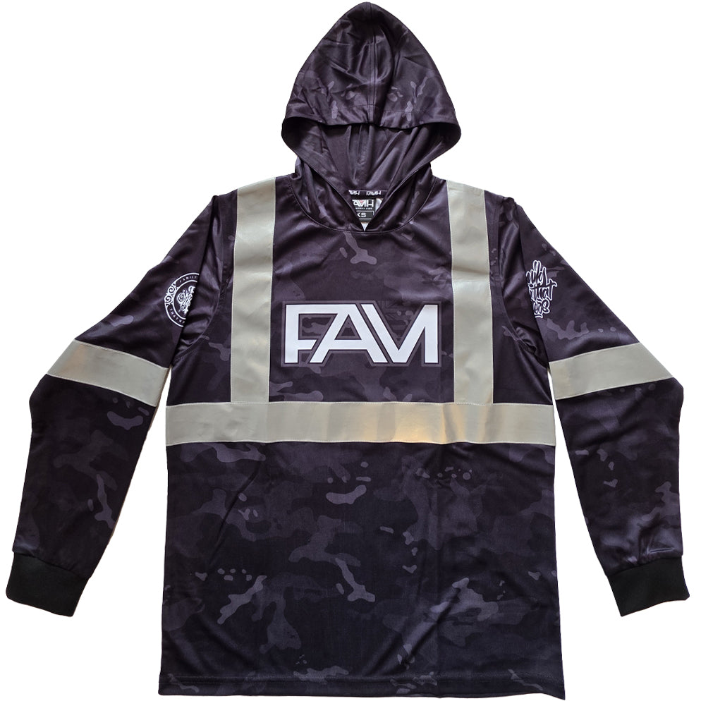 Youth Black Camo Safety Reflective HI VIZ Long Sleeve Hoodie