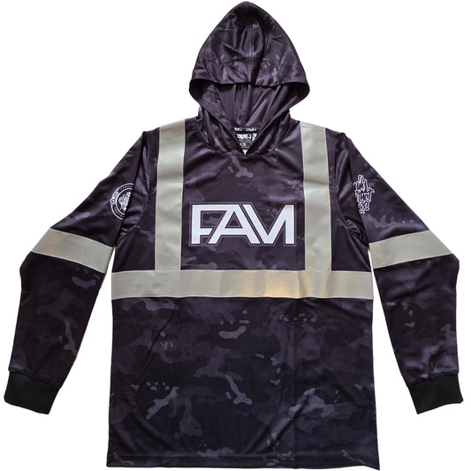 Youth Black Camo Safety Reflective HI VIZ Long Sleeve Hoodie