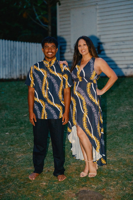 Black Puakenikeni Aloha Shirts